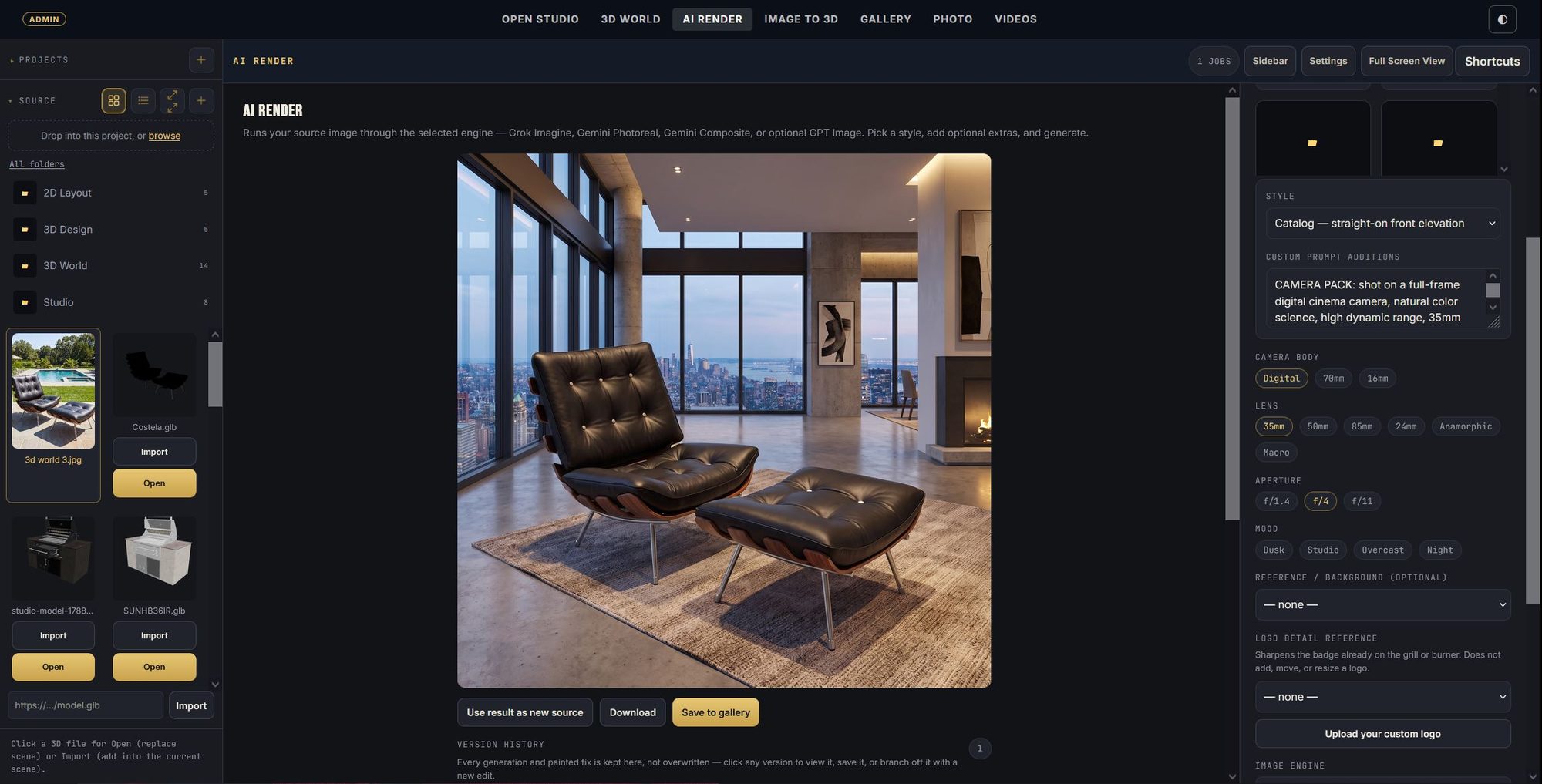 AI Render workspace